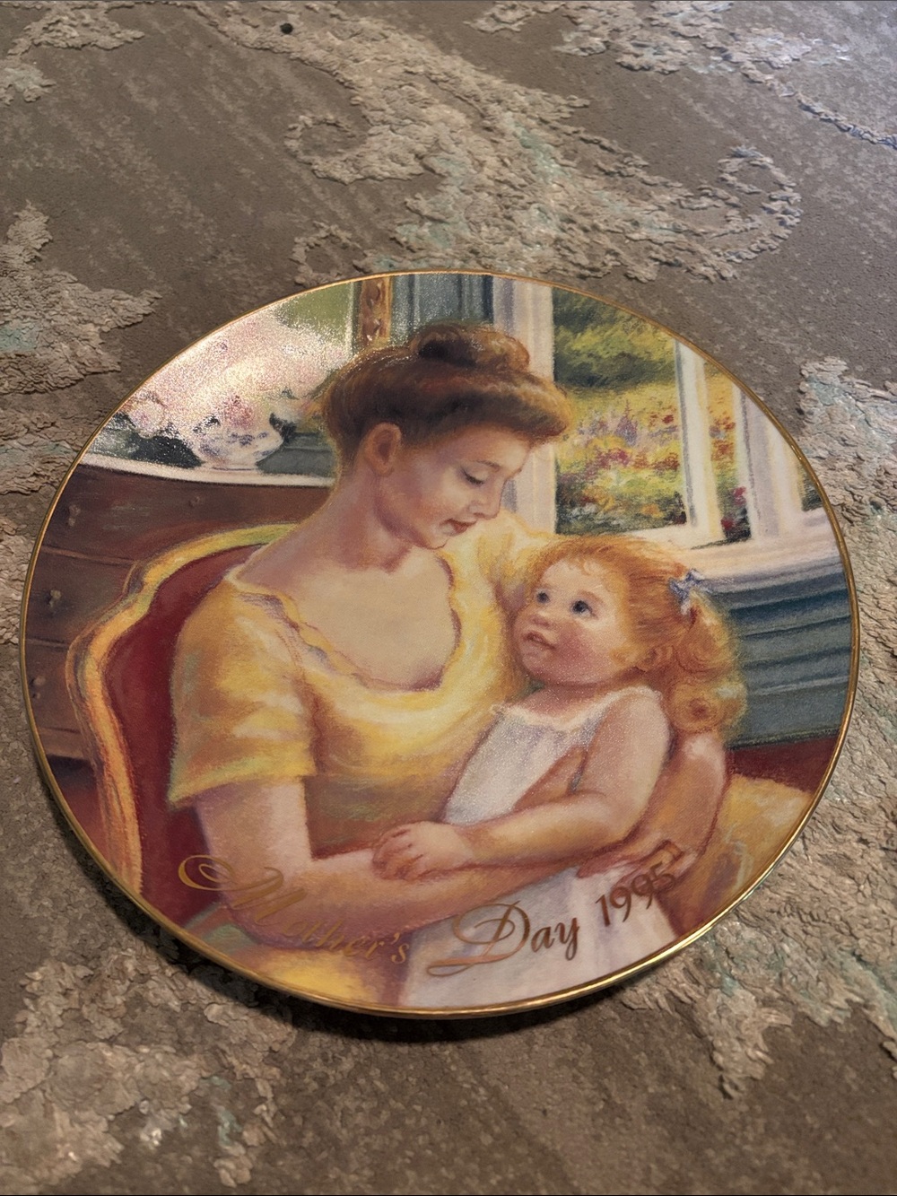Avon- “A Mother’s Love” Porcelain Collector Plate, 22K Gold Trim & Lettering